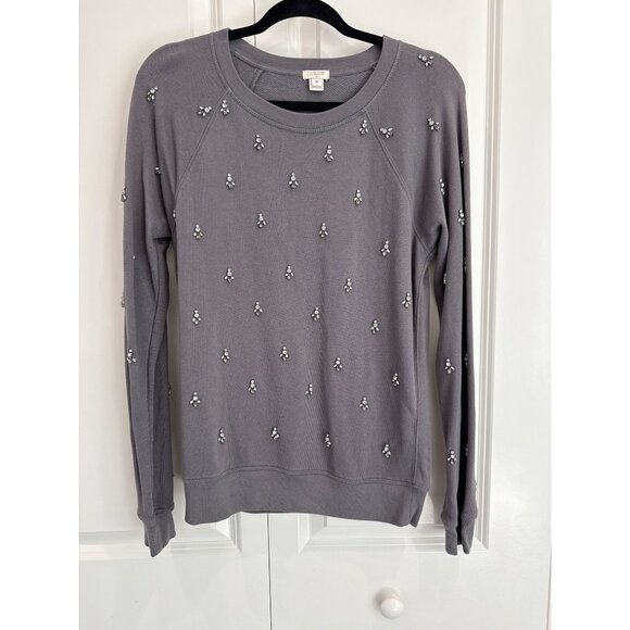 J.Crew Women's Jeweled beaded Sweatshirt Grey size Medium - Picture 1 of 4